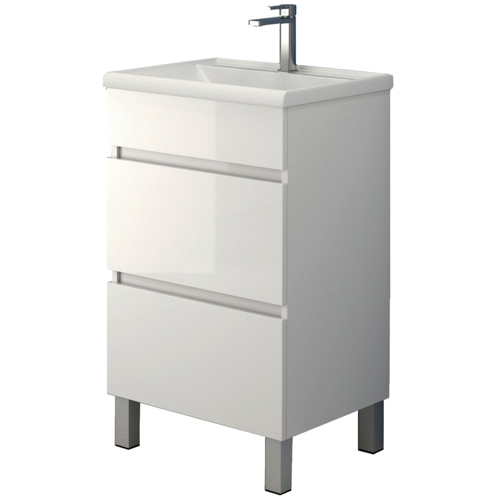 Floor Standing 2 Drawer Unit & Basin (Gloss White) - 50cm