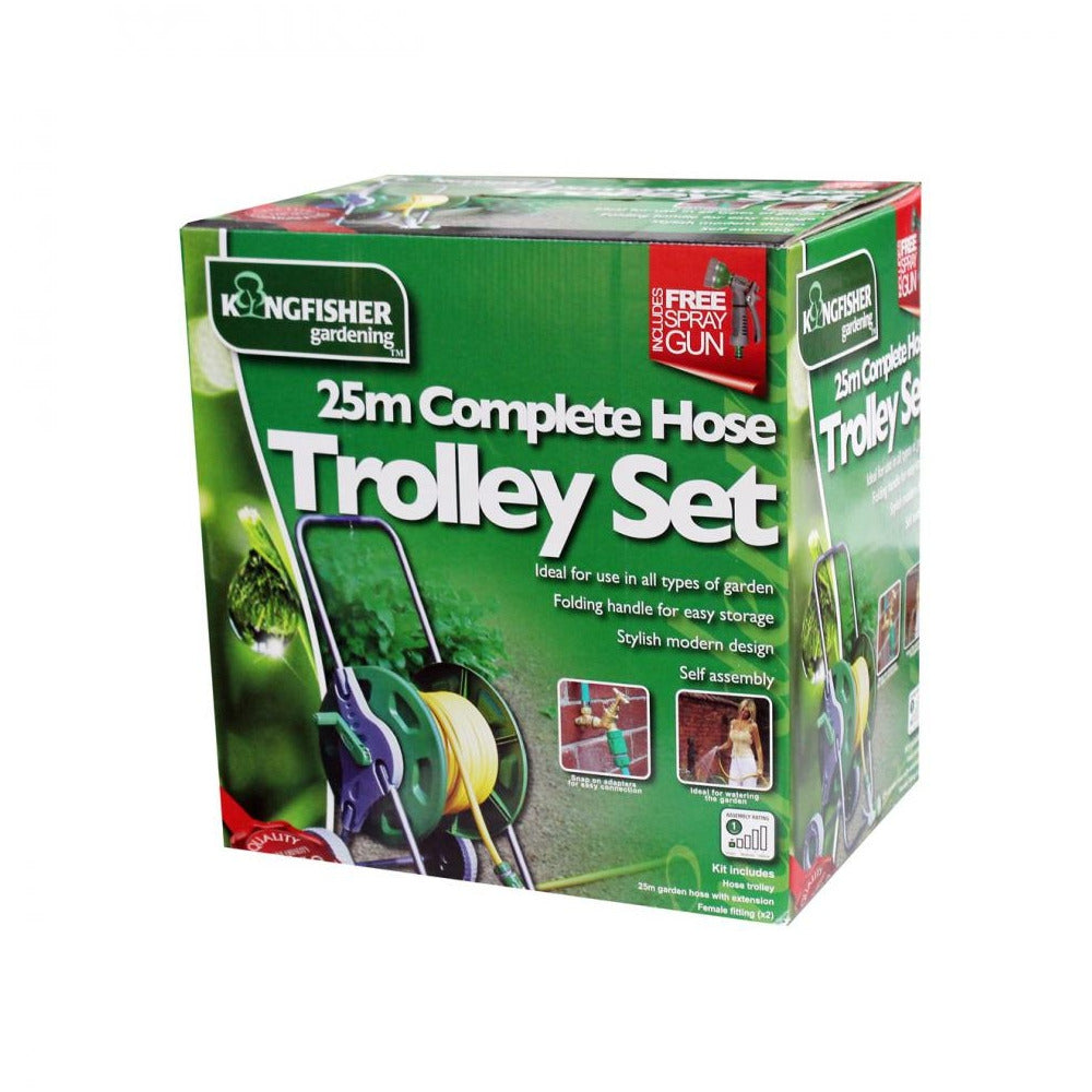 Kingfisher - Complete Hose Trolley Set - 25m - Green & Yellow