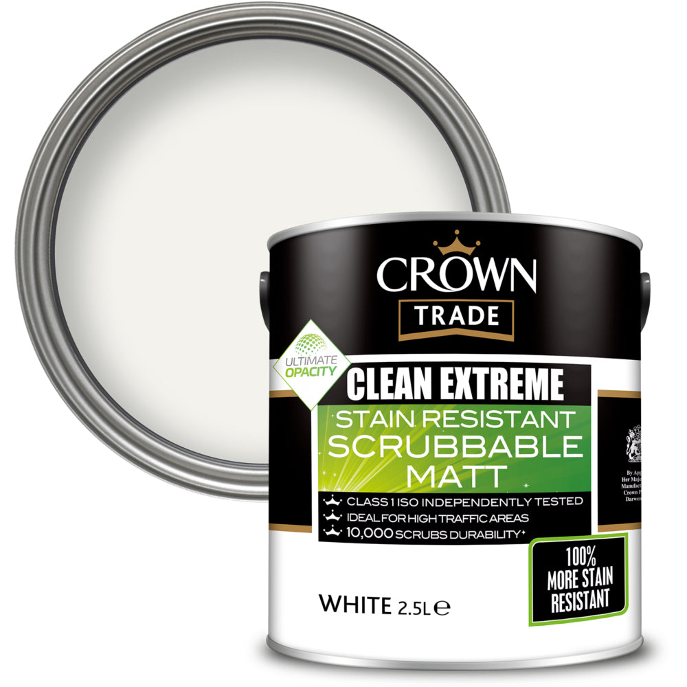 Crown Trade Clean Extreme Stain Reistant Scrubbable Matt White 2.5L