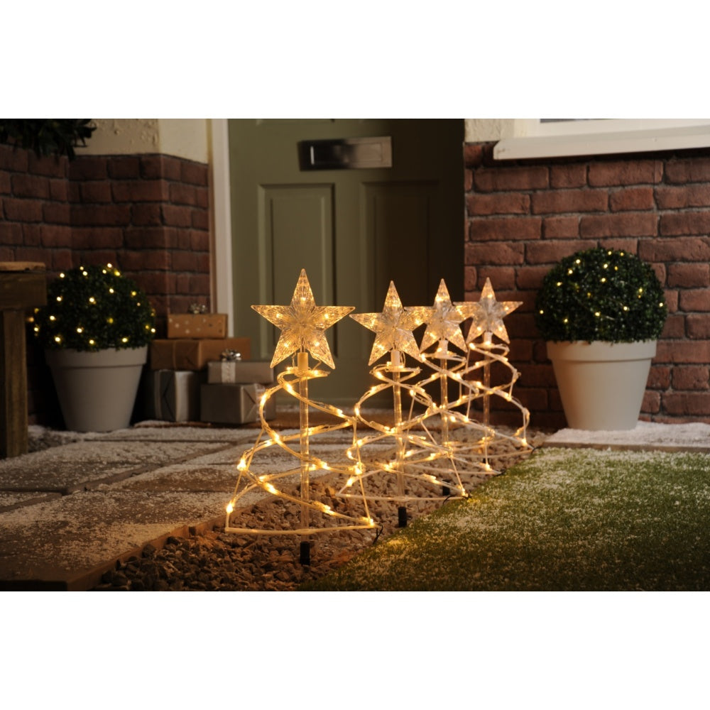 Festive LED Set of 4 Spiral Tree Pathfinder Stake Lights - Warm White
