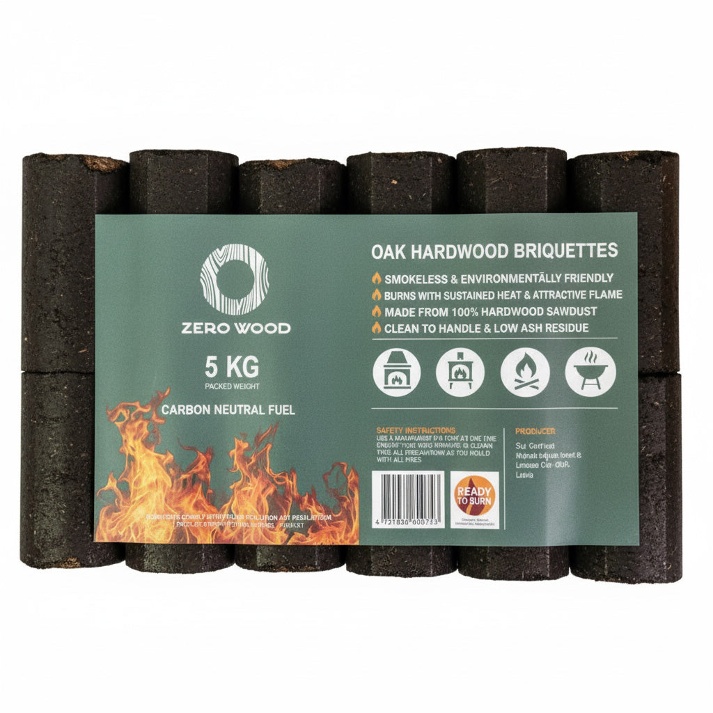 Zero Wood Oak Hardwood Briquettes 5Kg (6 Pack)