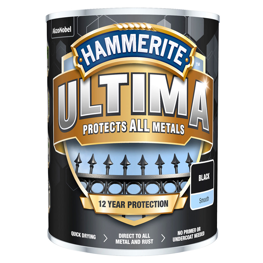 Hammerite Ultima Smooth Metal Black paint – 750ml