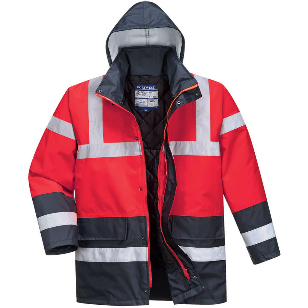 Portwest - Hi-Vis Contrast Traffic Jacket - Red/Navy