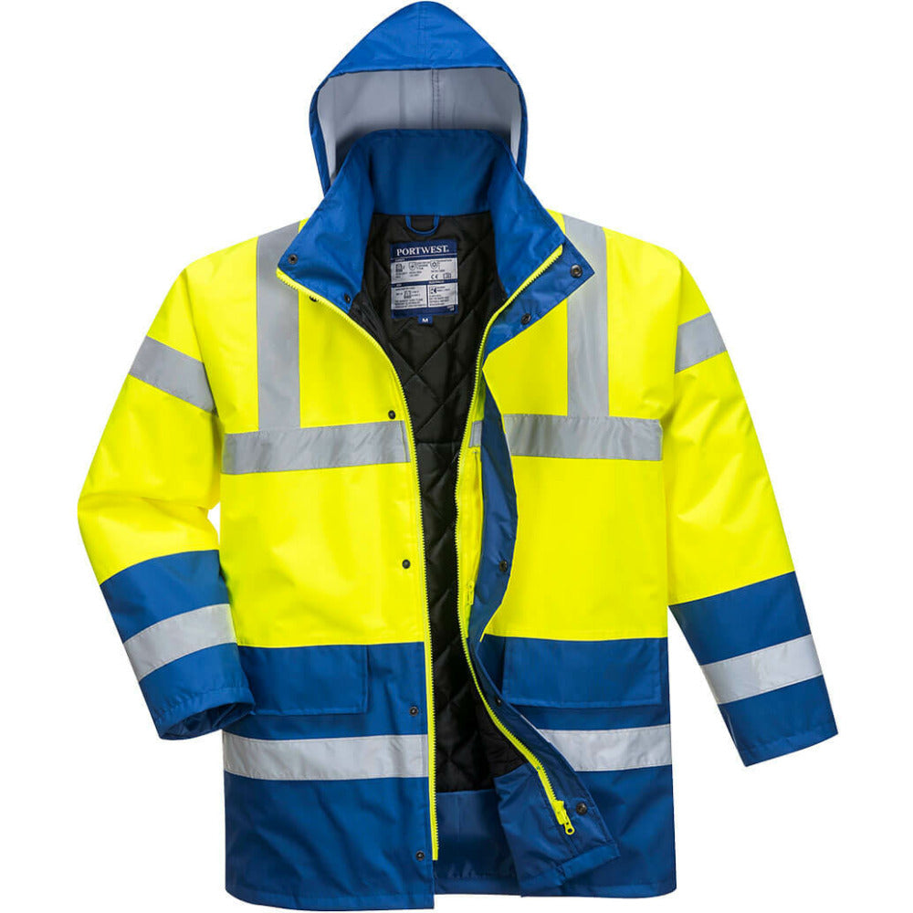 Portwest - Hi-Vis Contrast Traffic Jacket - Yellow/Royal Blue
