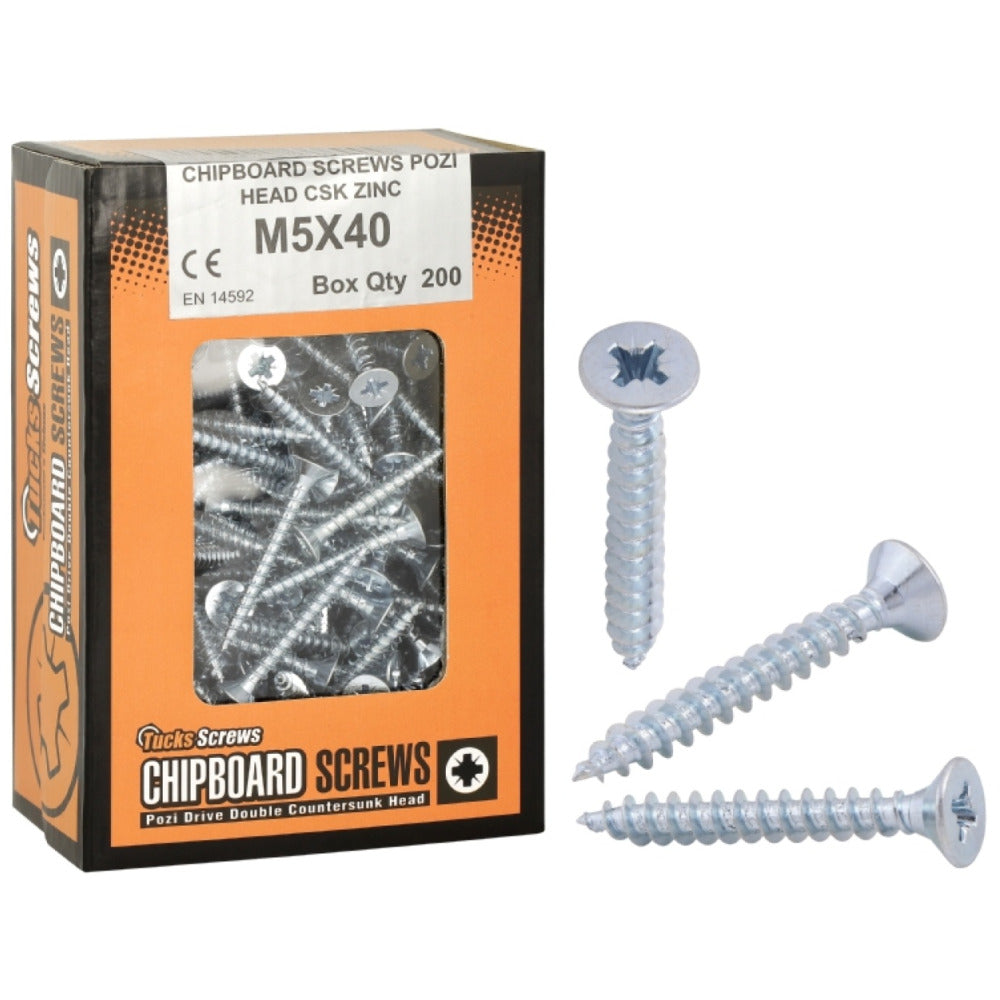 Tucks - Zinc Pozi Chipboard Screw Full Thread 200pce M4x40mm (Carton Qty: 32 boxes)