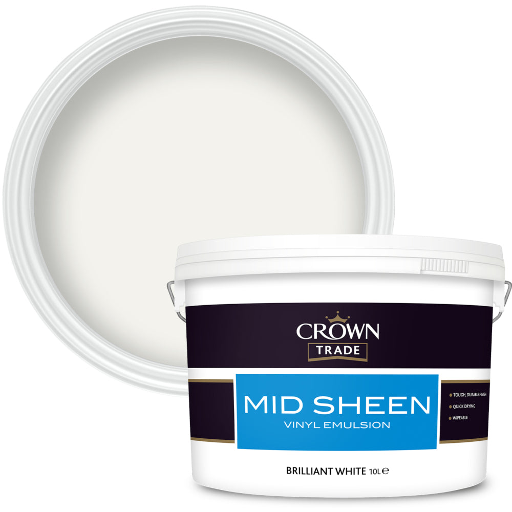 Crown Trade Mid Sheen Emulsion Brilliant White 10L