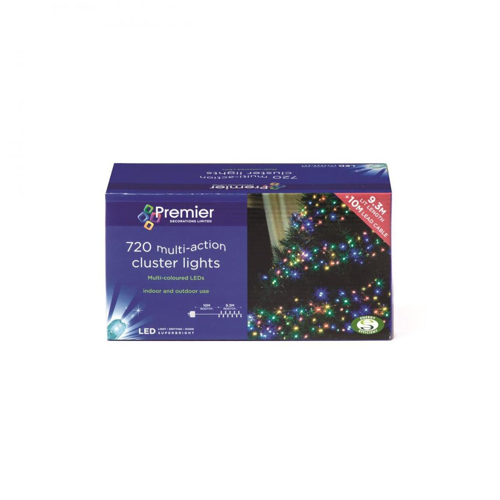 Premier Decorations - 720 LED Multi-Action Cluster Lights - Multi-Coloured