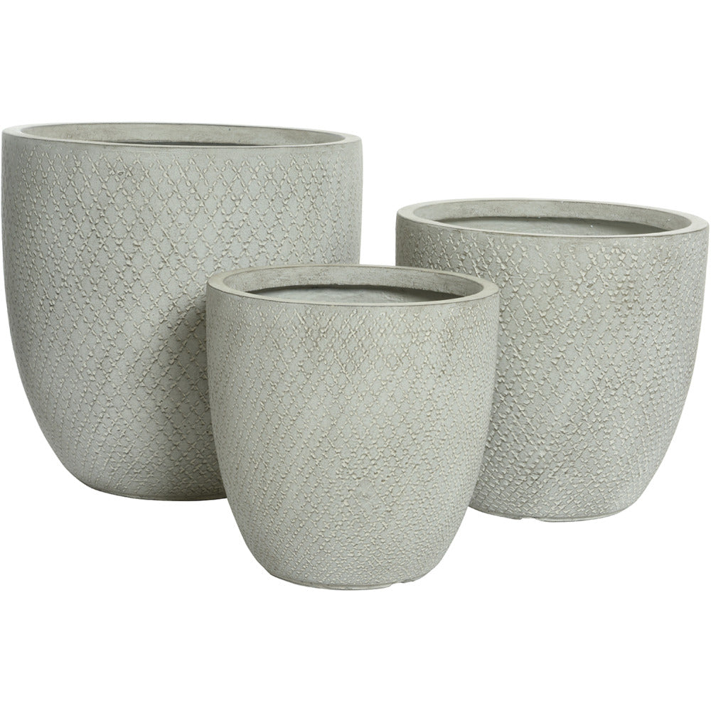 Fibre Clay Fender Set of 3 Small Planters - Light Grey