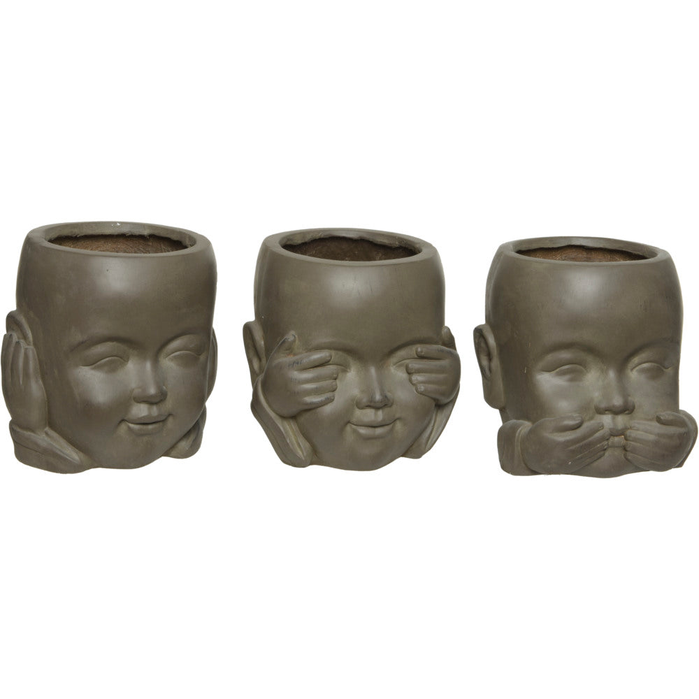 Fibreclay Monk Planter 3 Assorted - Brown