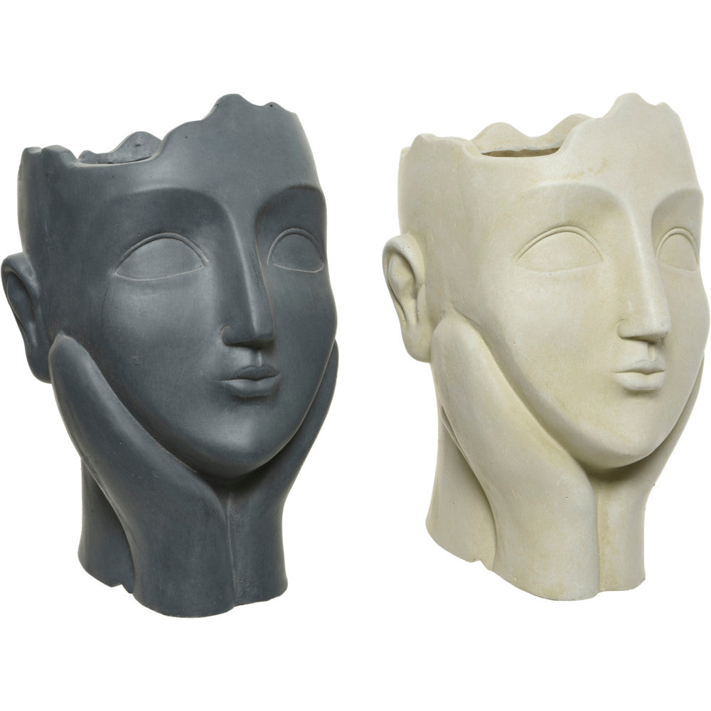 Fibreclay Lady Face Planter 2 Assorted - Black/Cream
