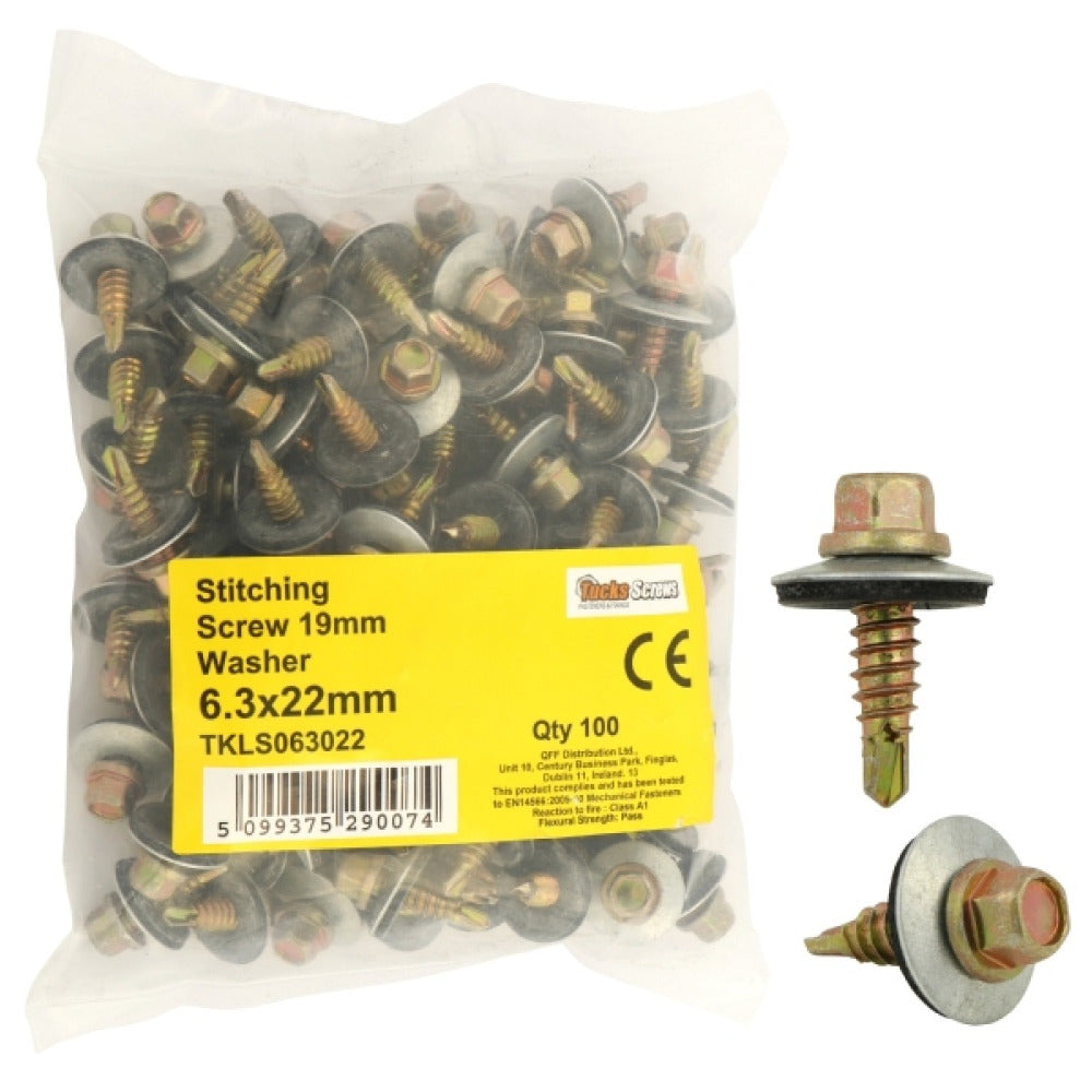 Tucks - Hex Stitching Screw 100pce with Washer 6.8x25mm (Carton Qty: 10 packs)