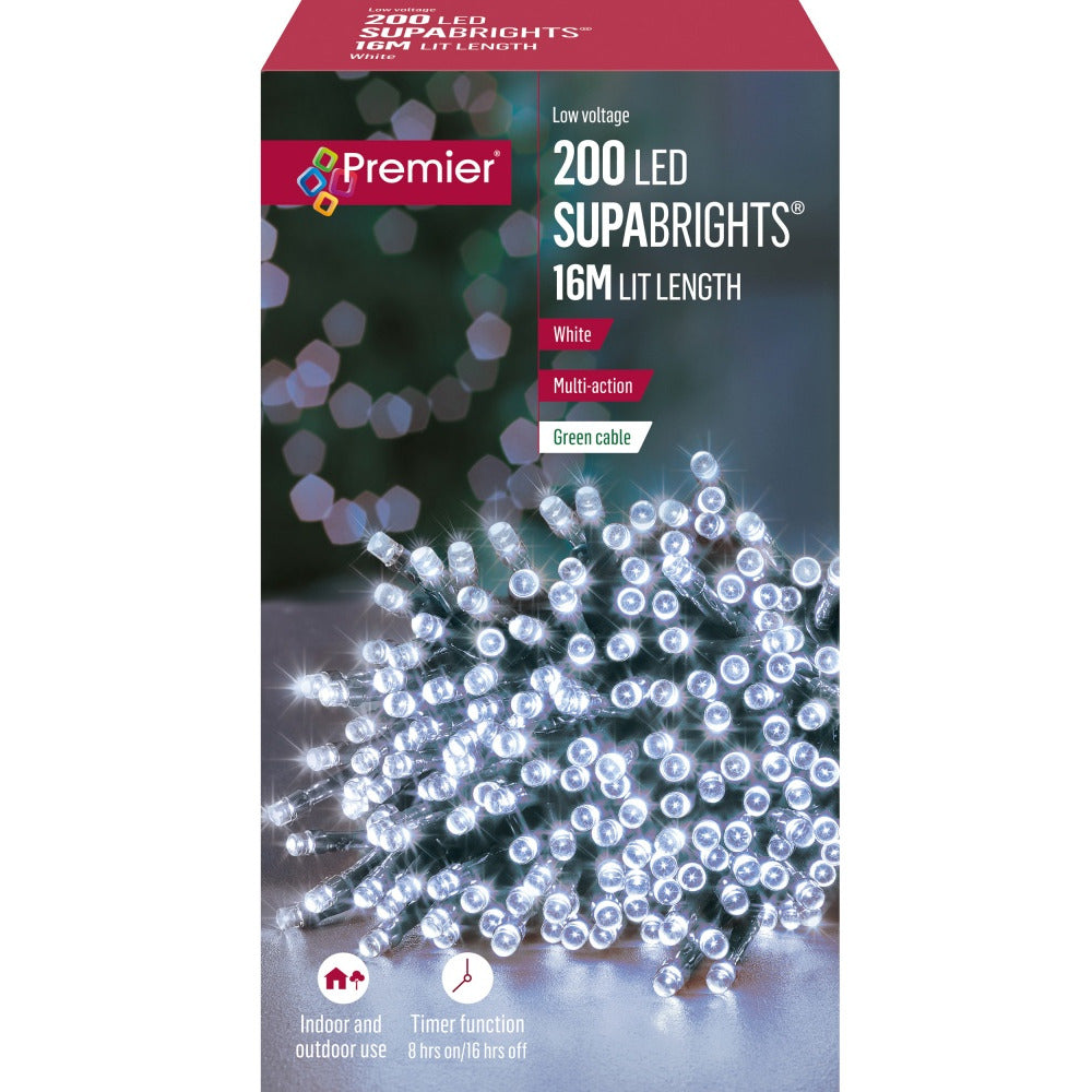 Premier - 200 Multi-Action LED Supabrights with Timer- White
