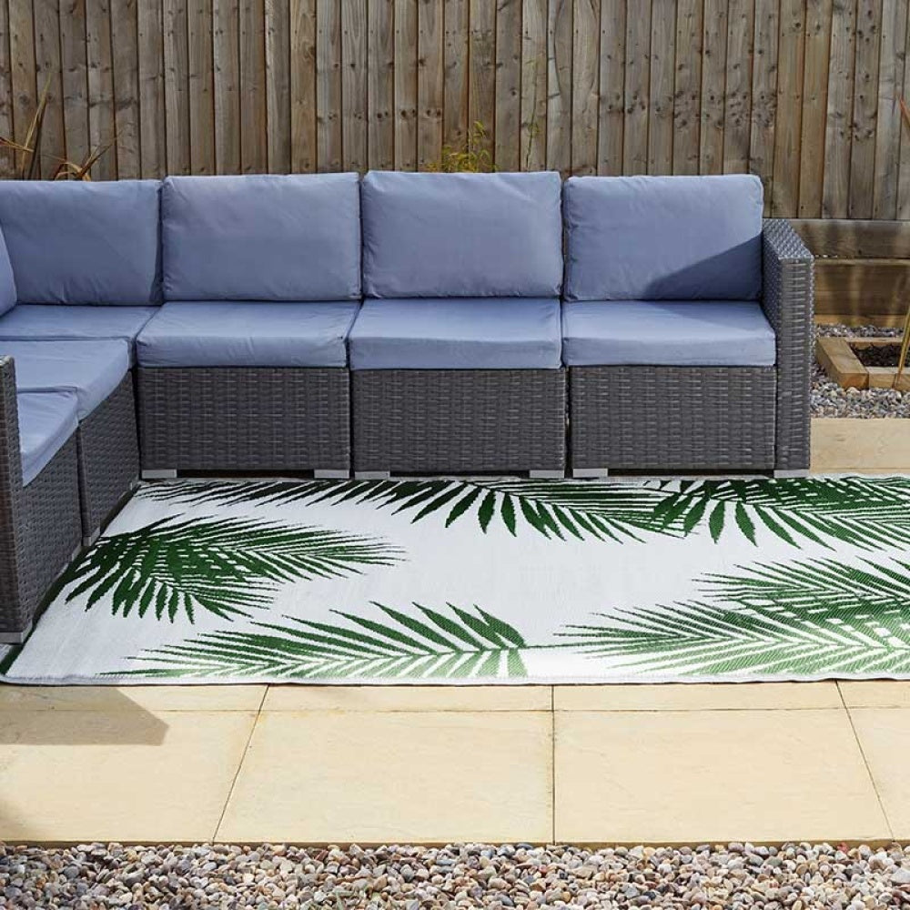 Outside In - Alfresco Mats - Tropicana - Cool Grey & Palm Green, 150cm x 210cm