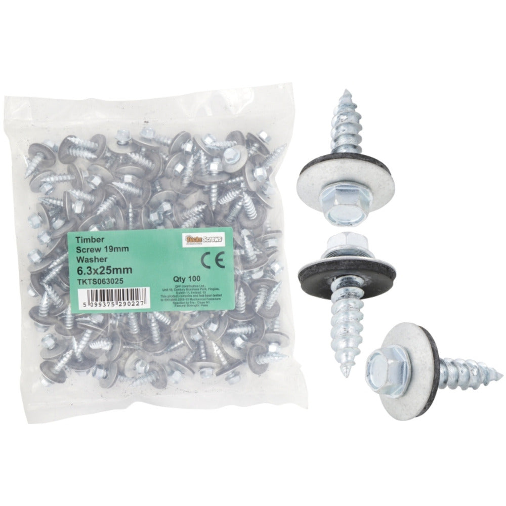 Tucks - Hex Timber Screw with Washer 100pce 6.3x150mm (Carton Qty: 8 packs)