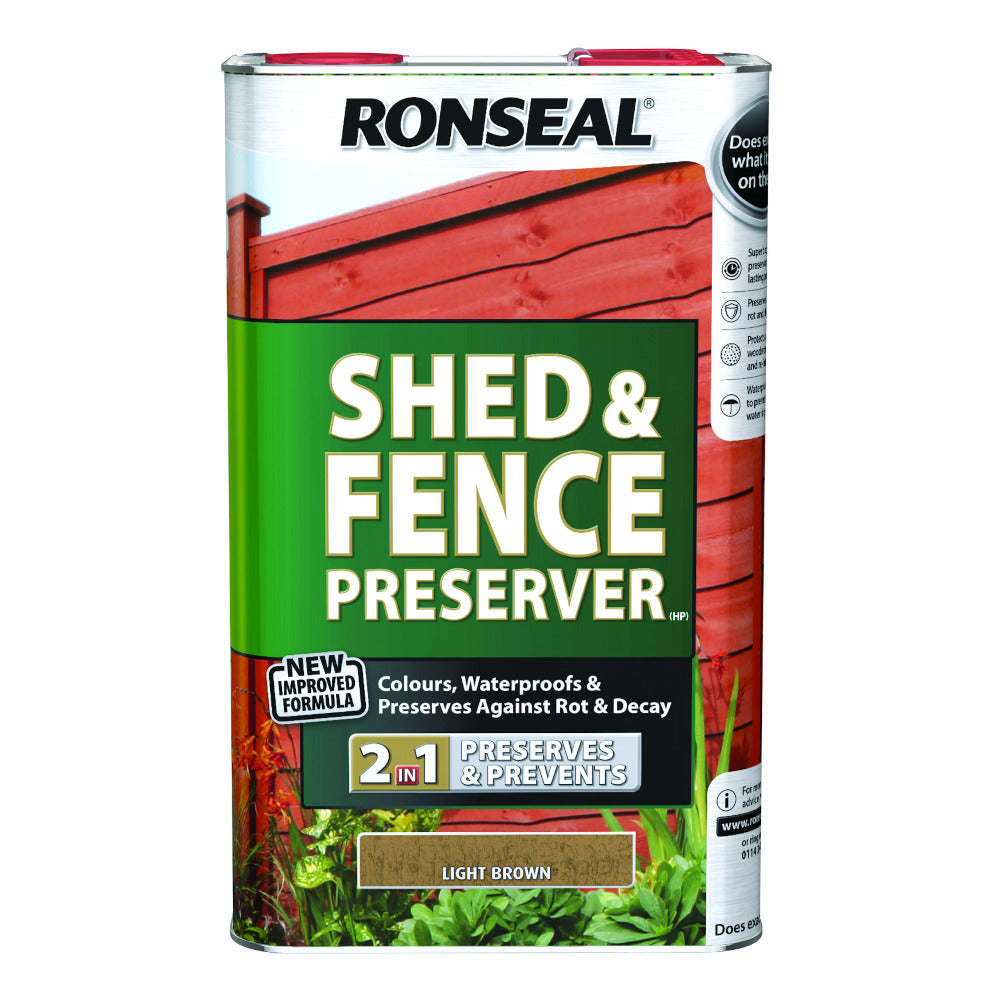 Ronseal Shed and Fence Preserver Light Brown 5L