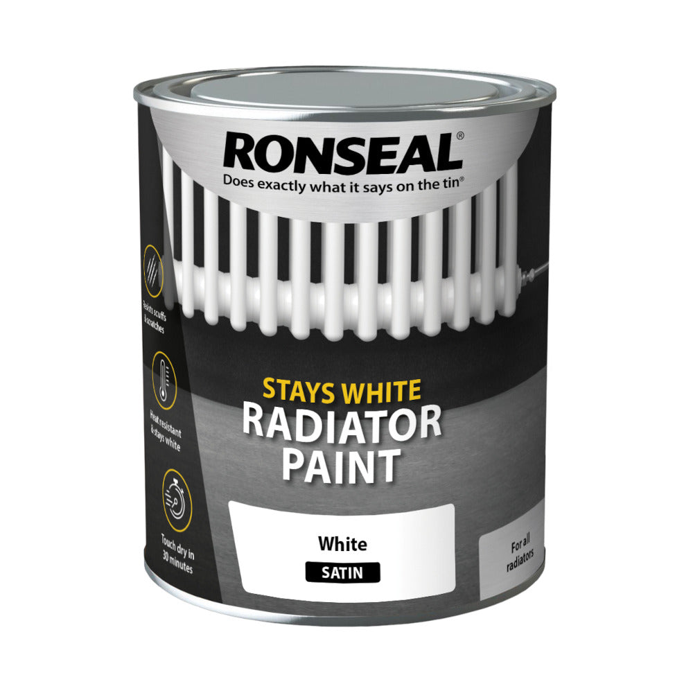 Ronseal Stays White Radiator Paint White Satin 750ml
