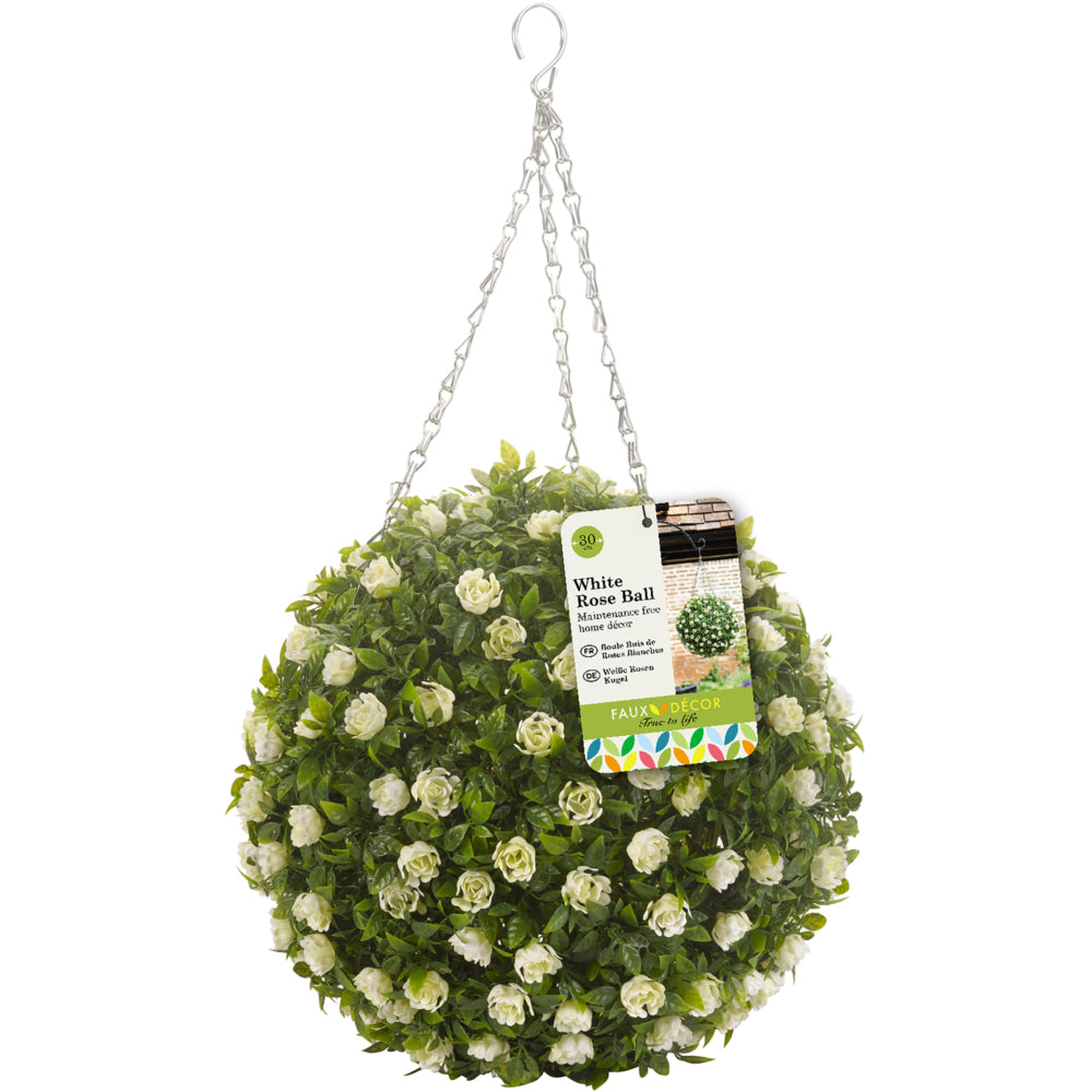 Topiary White Rose Ball - 30cm