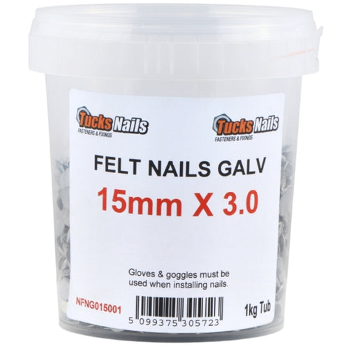 Tucks - 15x3mm Felt Nails Galvanised 1kg Tub