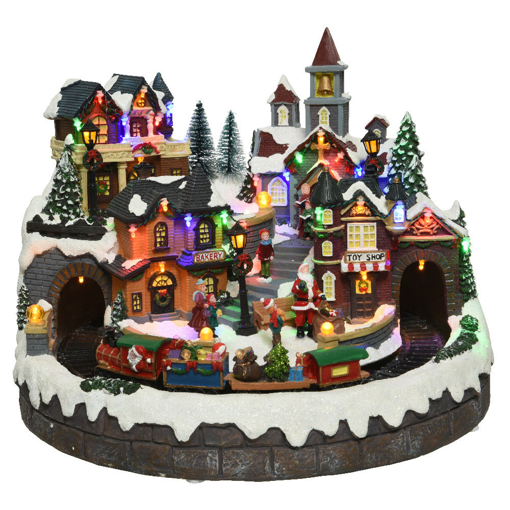 LED Musical Winter Village Scene & Moving Train - 31cm