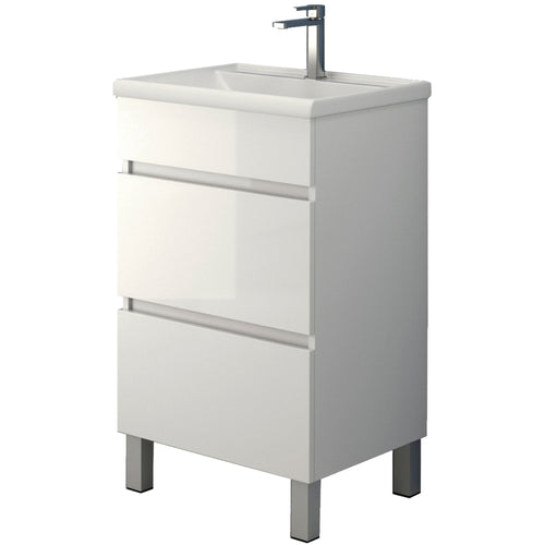 Floor Standing 2 Drawer Unit & Basin (Gloss White) - 50cm
