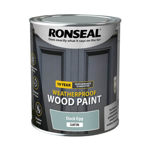 Ronseal 10 Year Weatherproof Wood Paint Duck Egg Satin 750ml