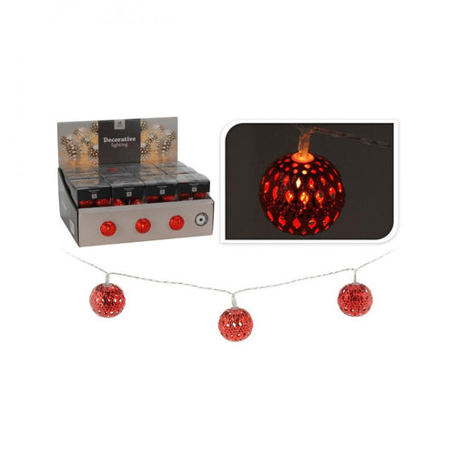 10 Red Metal Ball Light Set