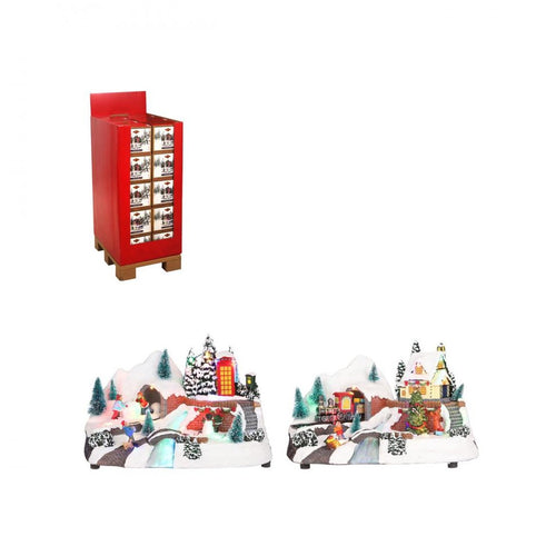 Luville - LED Battery Operated Snowy Village Scene 2 Assorted - 18.5cm - Multi-Coloured