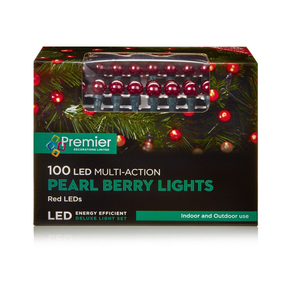 Premier - 100 LED Multi-Action Pearl Berry Lights - Red