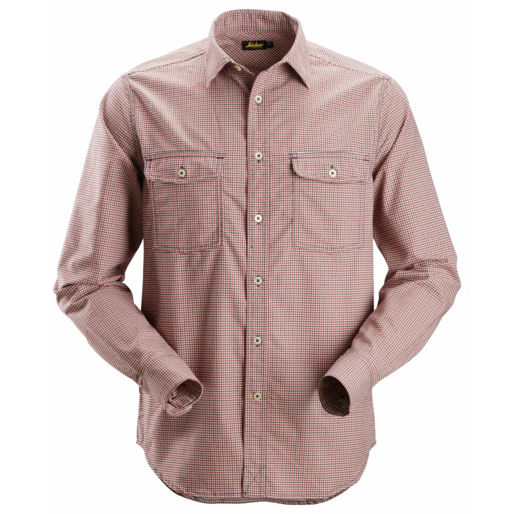 Snickers - AllroundWork, Comfort Checked Long Sleeve Shirt - Chili Red\\Navy