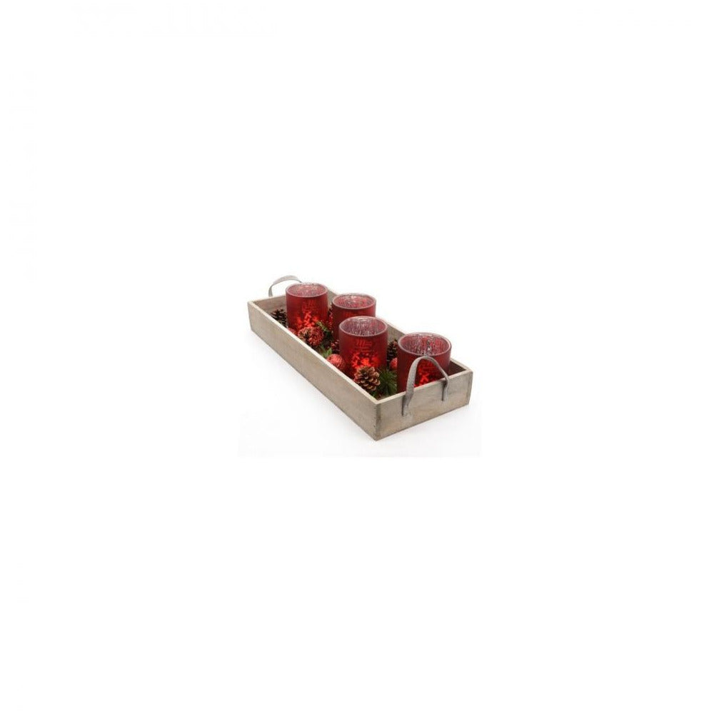 Decoris - 4 Tealight Candle Holders On Wood Tray