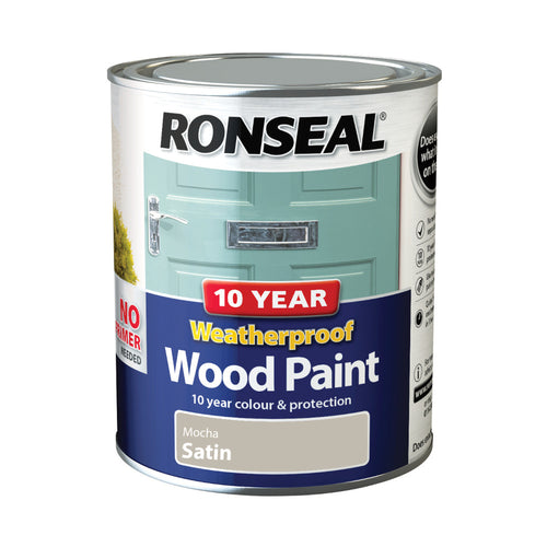 Ronseal 10 Year Weatherproof Wood Paint Mocha Satin 750ml