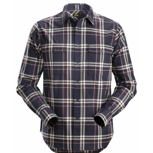 Snickers - RuffWork, Flannel Checked Long Sleeve Shirt - Navy/Chilli Red
