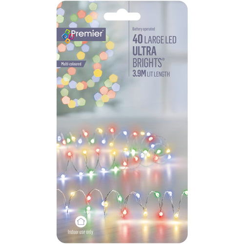 40 Large LED Battery Operated Ultrabrights - Multi-Coloured