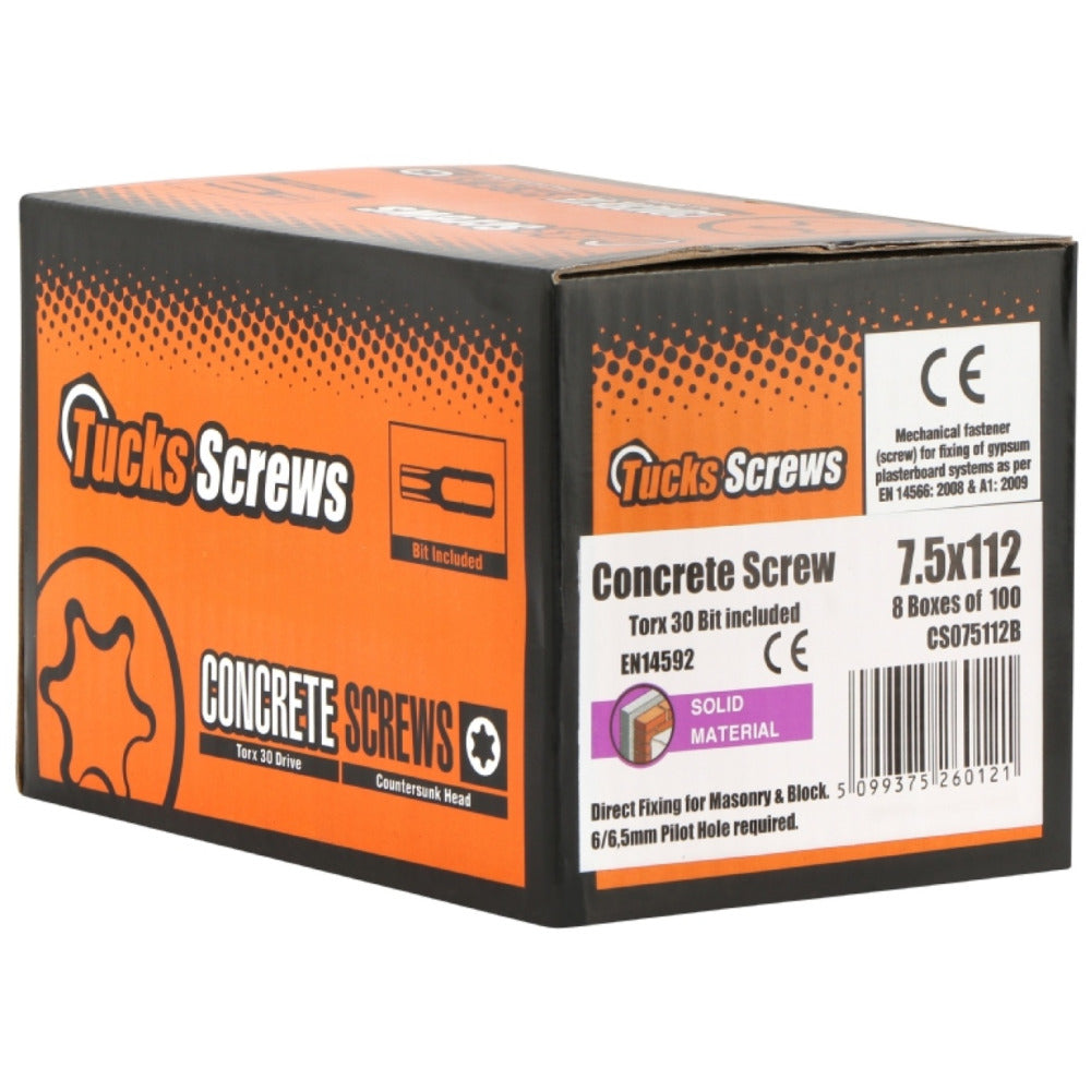 Tucks 7.5x112mm Concrete Screw 100PC 6mm Pilot (Carton Qty: 8 boxes)