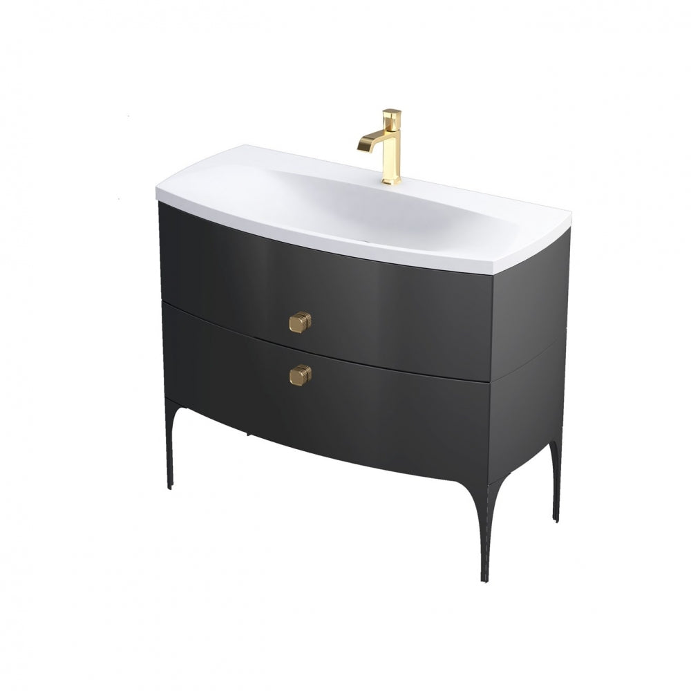 Armavit - 102cm 2 Drawer Vanity Unit - Black Gloss - (Exc Basin)