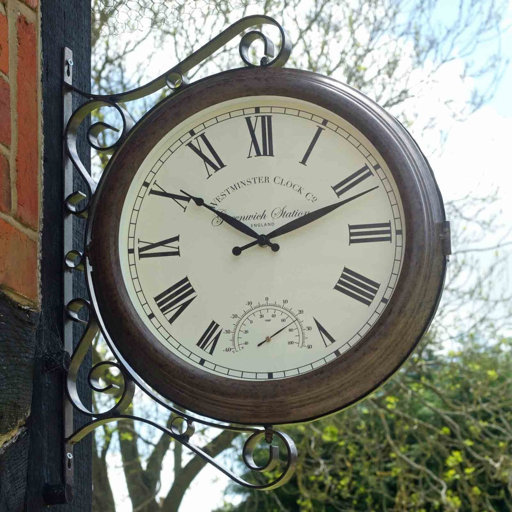 Outside In - Greenwich Station Wall Clock & Thermometer 15in