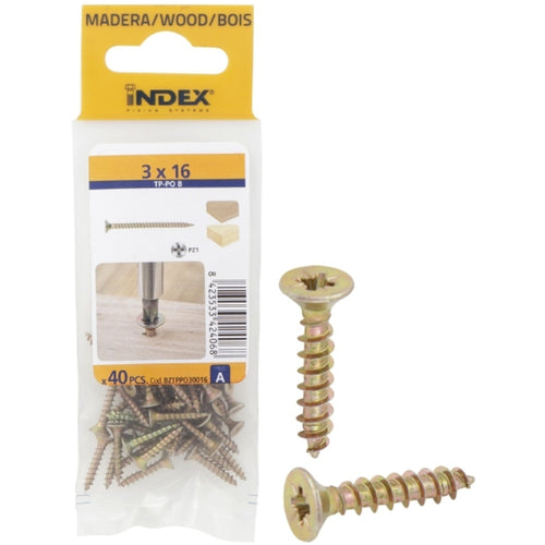 Index Prepack Chipboard Screw Pozi Yellow 3x20 Pack40