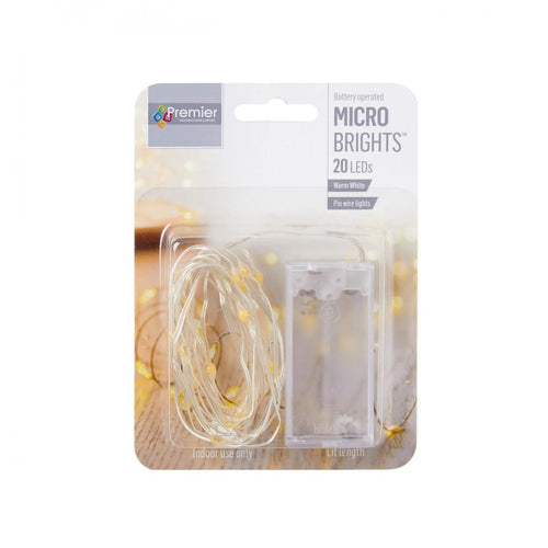 Premier Decorations - 20 LED B/O Indoor Microbrights Pin Wire Lights - Warm White - Warm White