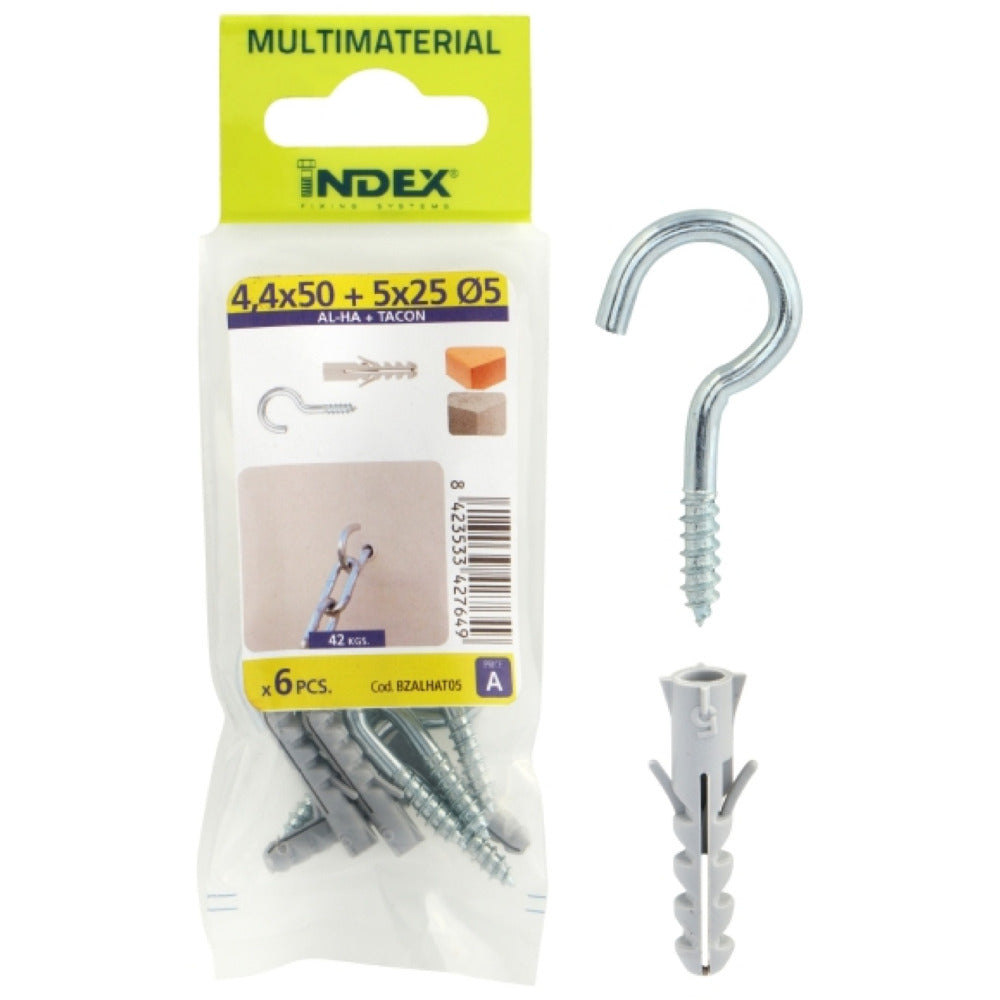 Index Prepack Plug & Open Eye Screw 5x25 19x70 Pack6