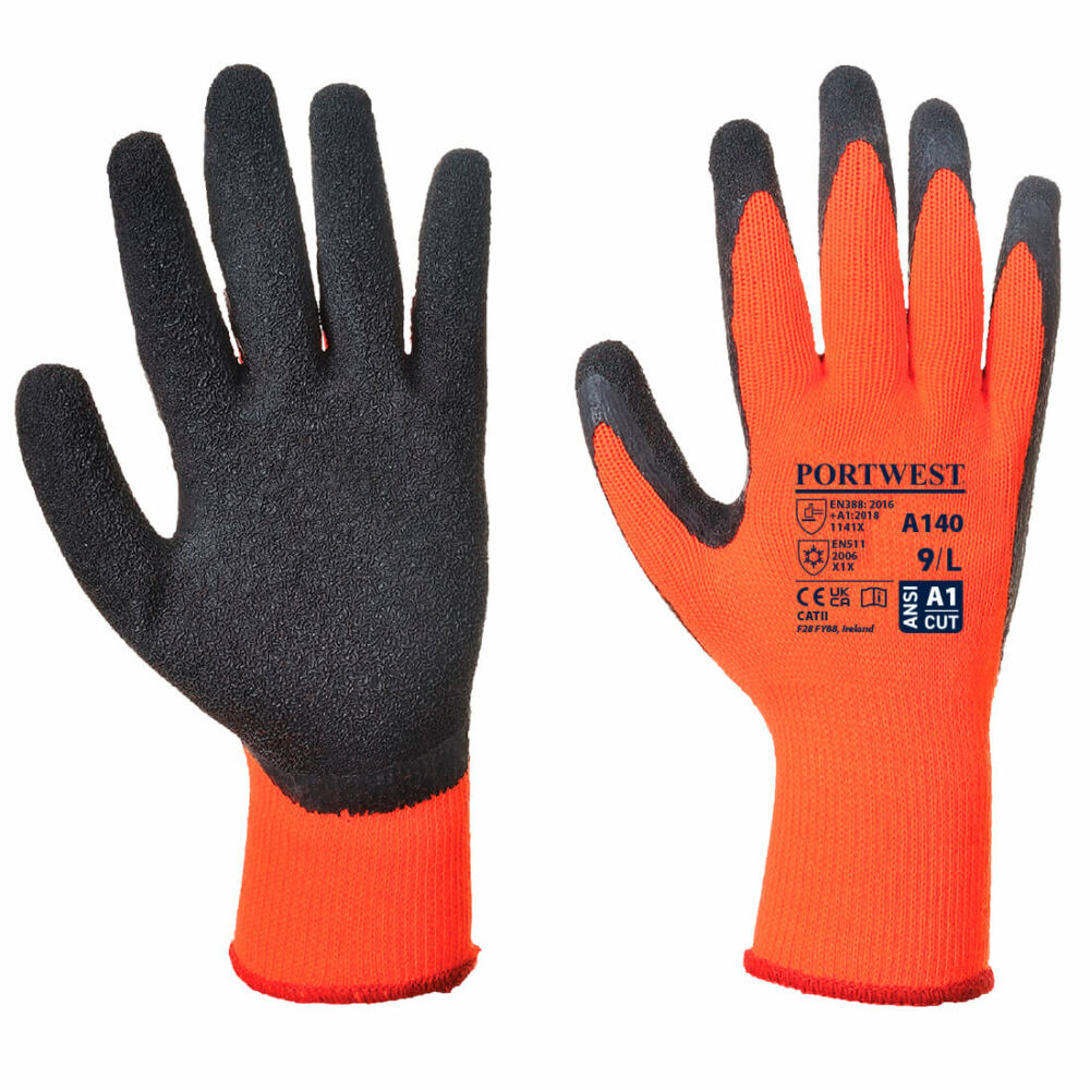 Portwest - Thermal Grip Glove - Latex - Orange/Black