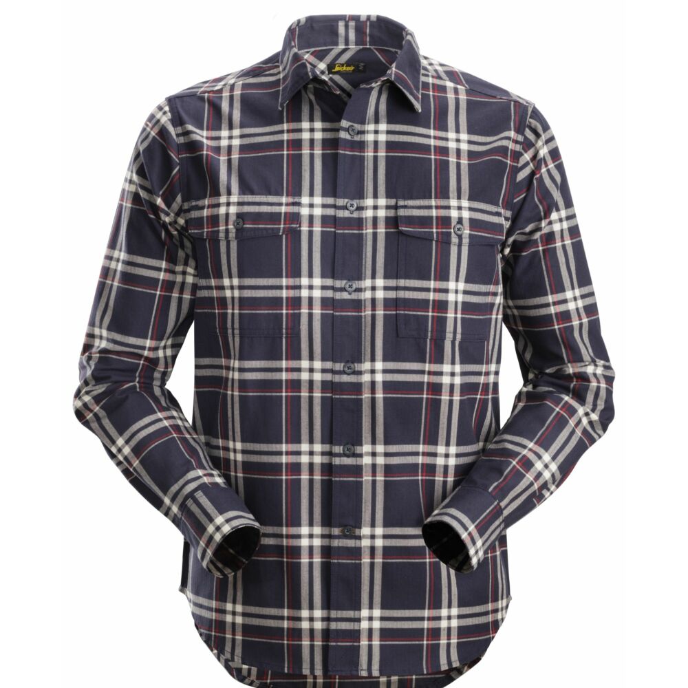 Snickers - RuffWork, Flannel Checked Long Sleeve Shirt - Navy/Chilli Red