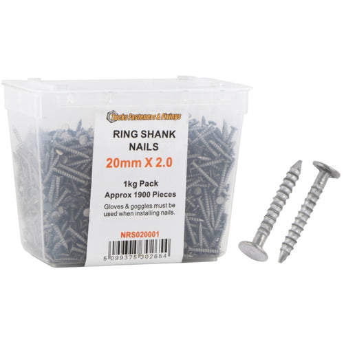 Tucks - 20x2mm Ring Shank Nails 1kg Tub