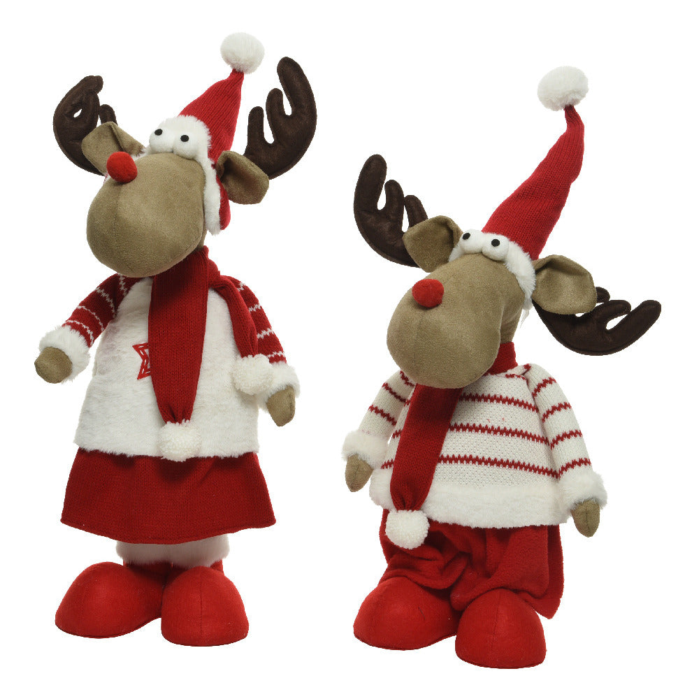 Plush Standing Reindeer with Hat & Scarf 2 Assorted - 69cm