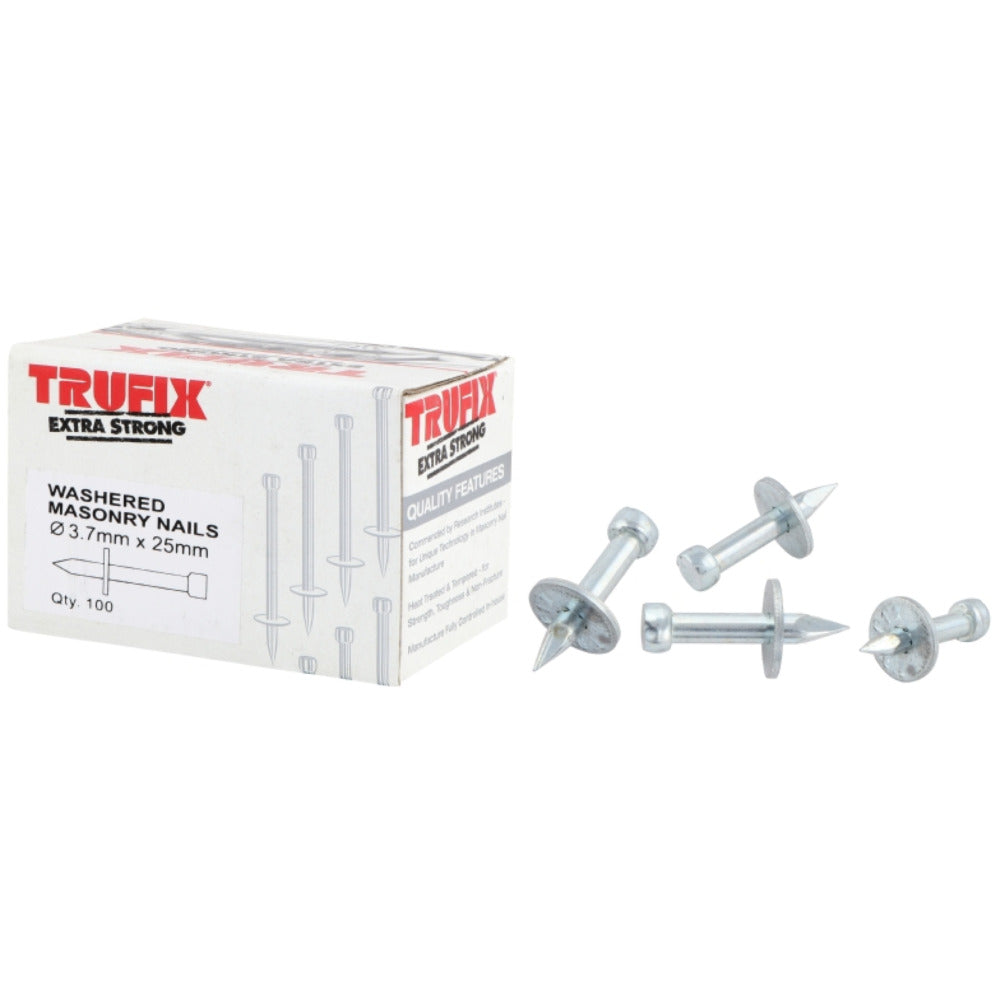 Trufix Washered Masonry Nail 100PC (Carton Qty: 50 boxes) - 3.7x25mm