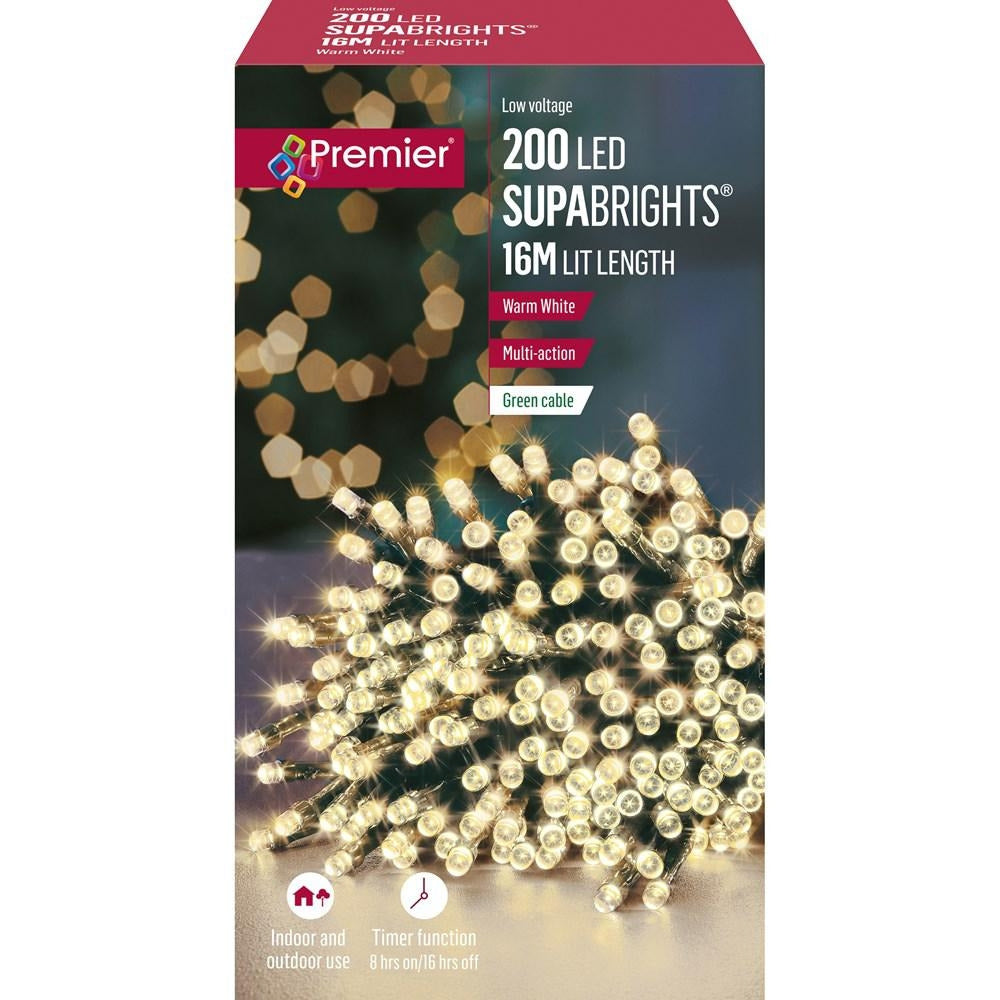 Premier - 200 Multi-Action LED Supabrights with Timer - Warm White