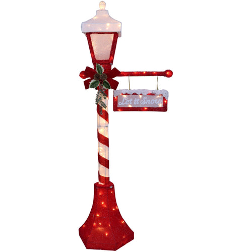 LED Lit Red and White Lamp Post - 155cm