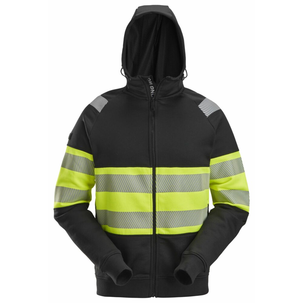 Snickers - High-Vis, Class 1 Full Zip Hoodie - Black\\High Vis Yellow