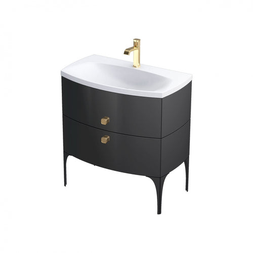 Armavit - 82cm 2 Drawer Vanity Unit - Black Gloss - (Exc Basin)