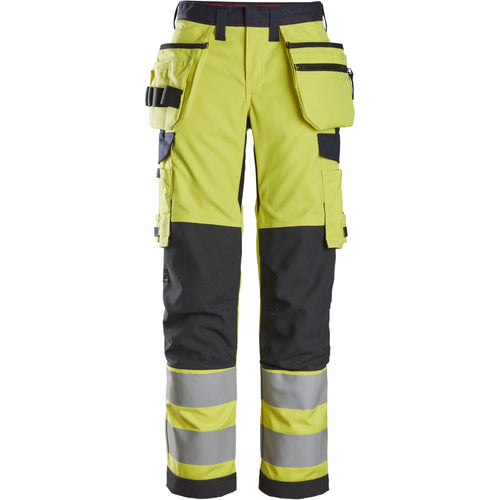 Snickers - ProtecWork, Women's Trousers Holster Pockets, High-Vis Class 2 - High Visibility Yellow - Navy