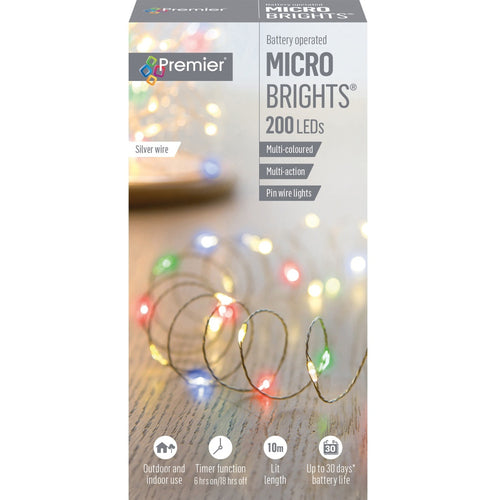 Premier - 200 LED Battery Operated Multi-Action Microbrights - M/Coloured